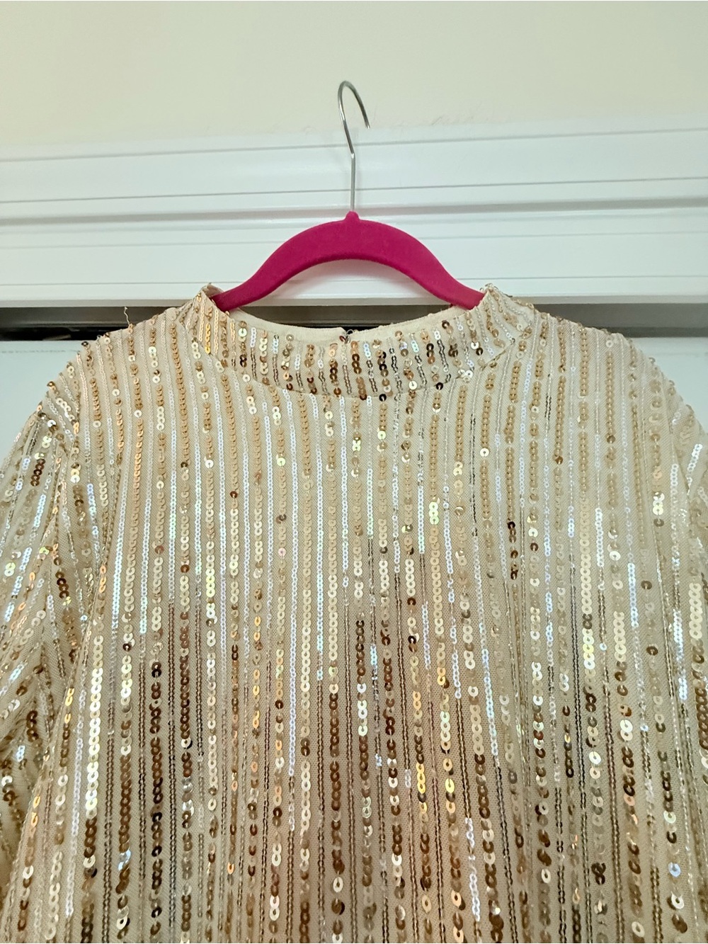 Boston Proper Gold Sequin Mock Neck Top